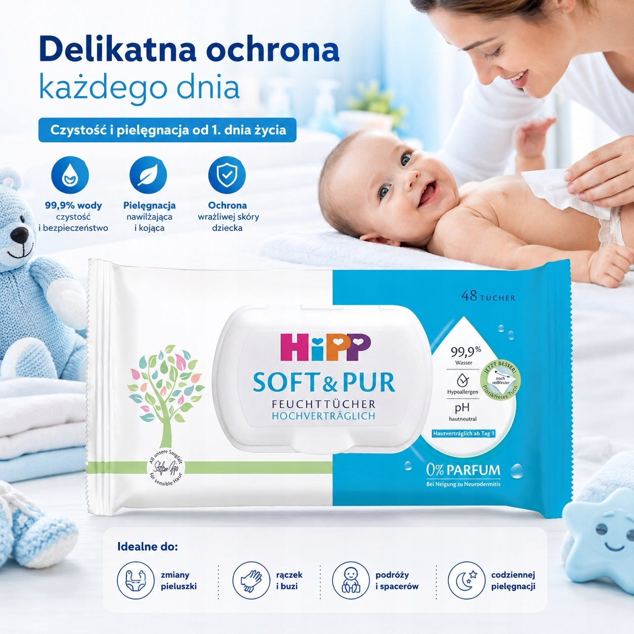HIPP BABY WET WIPES WITH SOFT & PUR CLOSURE 48PCS Line of tissues other