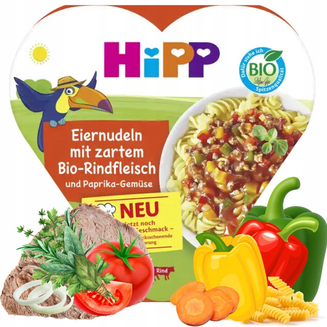 HIPP BIO PASTA WITH BEEF PEPPERS AND VEGETABLES NUTRITIOUS LUNCH after 1 year 250