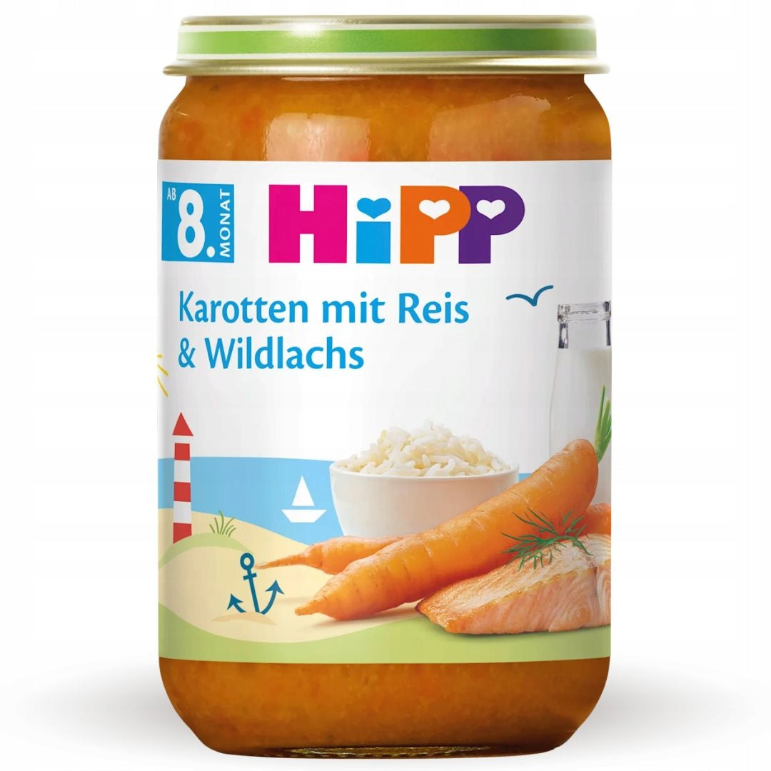 HIPP CARROTS WITH RICE AND SALMON 8m 220g NUTRITIOUS DINNER FOR CHILDREN WITH FISH