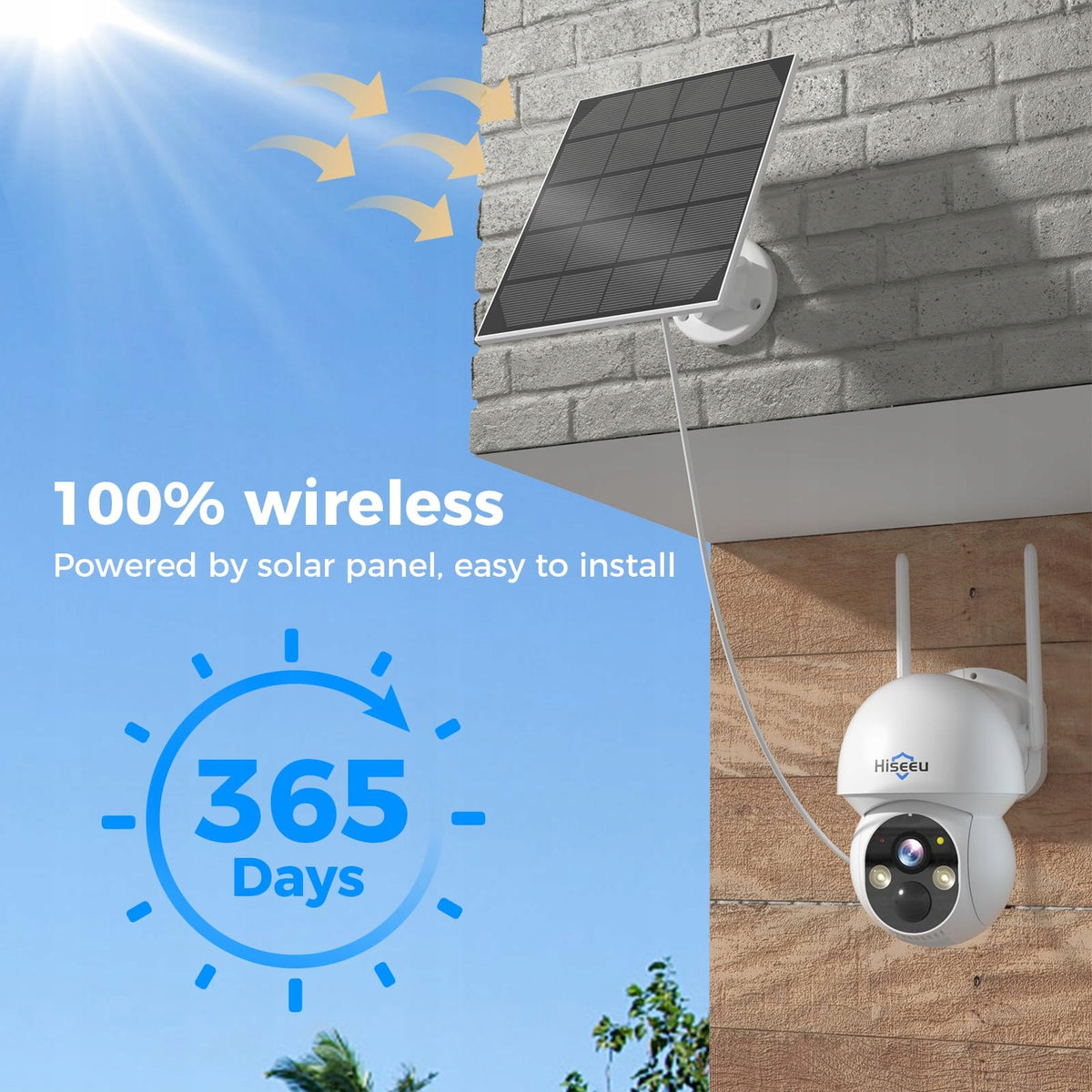 HISEEU 4MP Outdoor Camera with Rechargeable Battery and Solar Panel 360° PTZ Packaging status original
