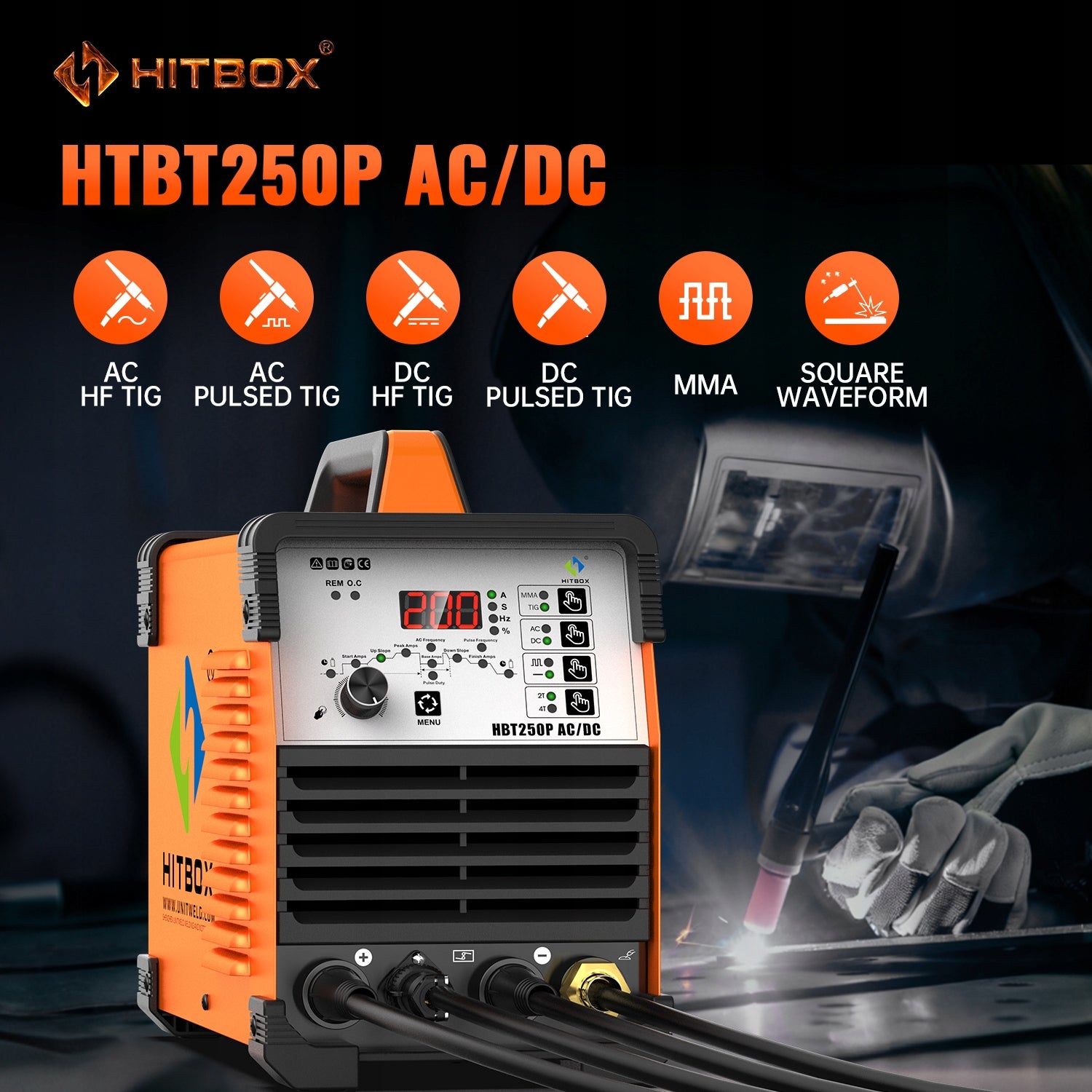HITBOX Aluminum Welding Machine HBT250P AC/DC HF TIG Welder Inverter 2T/4T