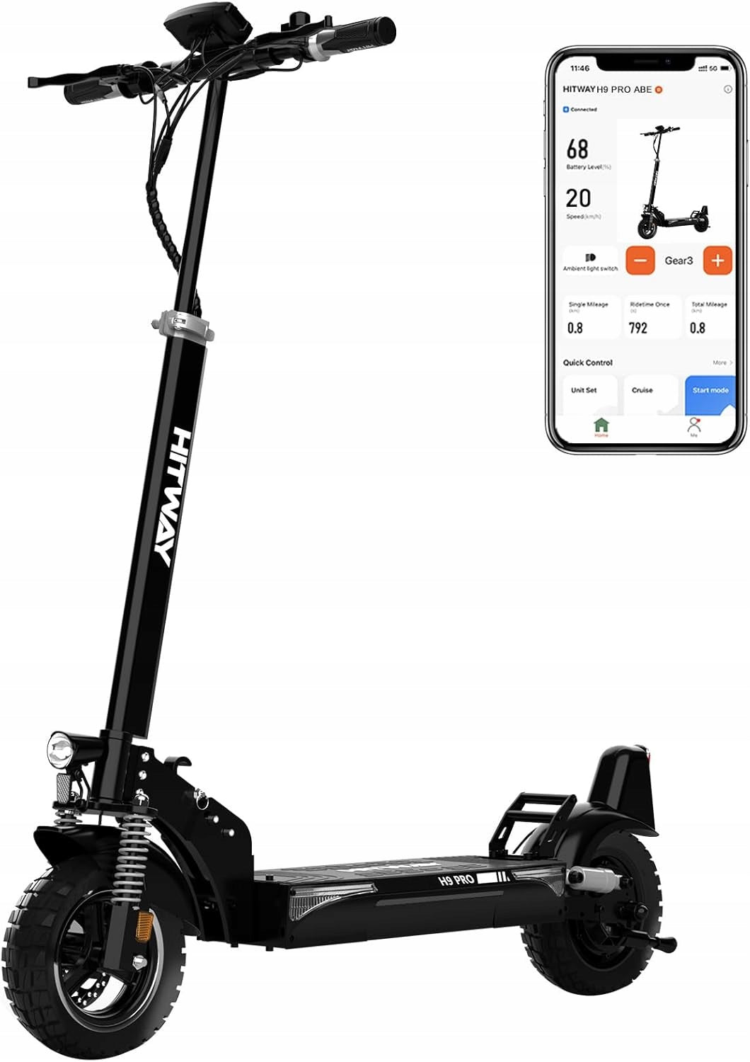HITWAY H9PRO Electric Scooter Height Adjustable 500W Range 100KM 20.8Ah 48V