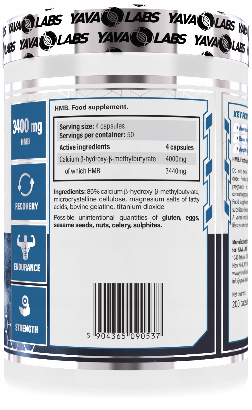 HMB 200 CAPS YAVA LABS – AMINO ACIDS FOR ATHLETES Expiration date at least 1 year from the date of purchase