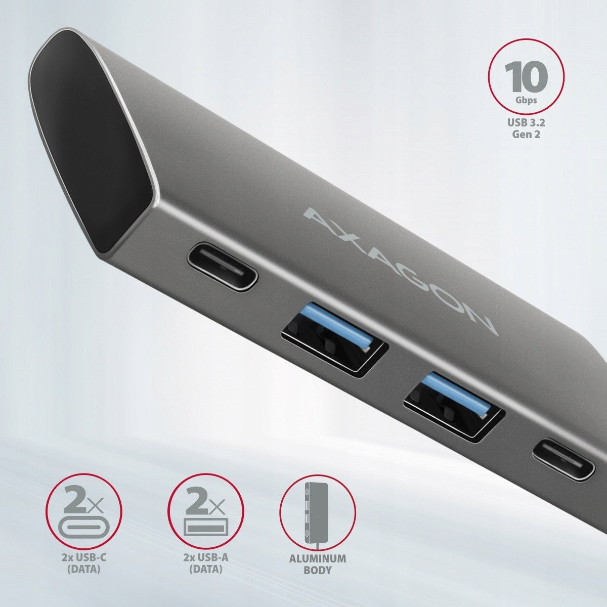 HMC-4G2 Hub USB Gen2 10Gbps, 2x USB-A + 2x USB-C, Manufacturer Axagon