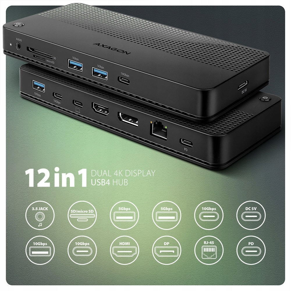 HMC-U4 Multiport USB Hub 12in1 USB 4.0 40Gbps Manufacturer Axagon