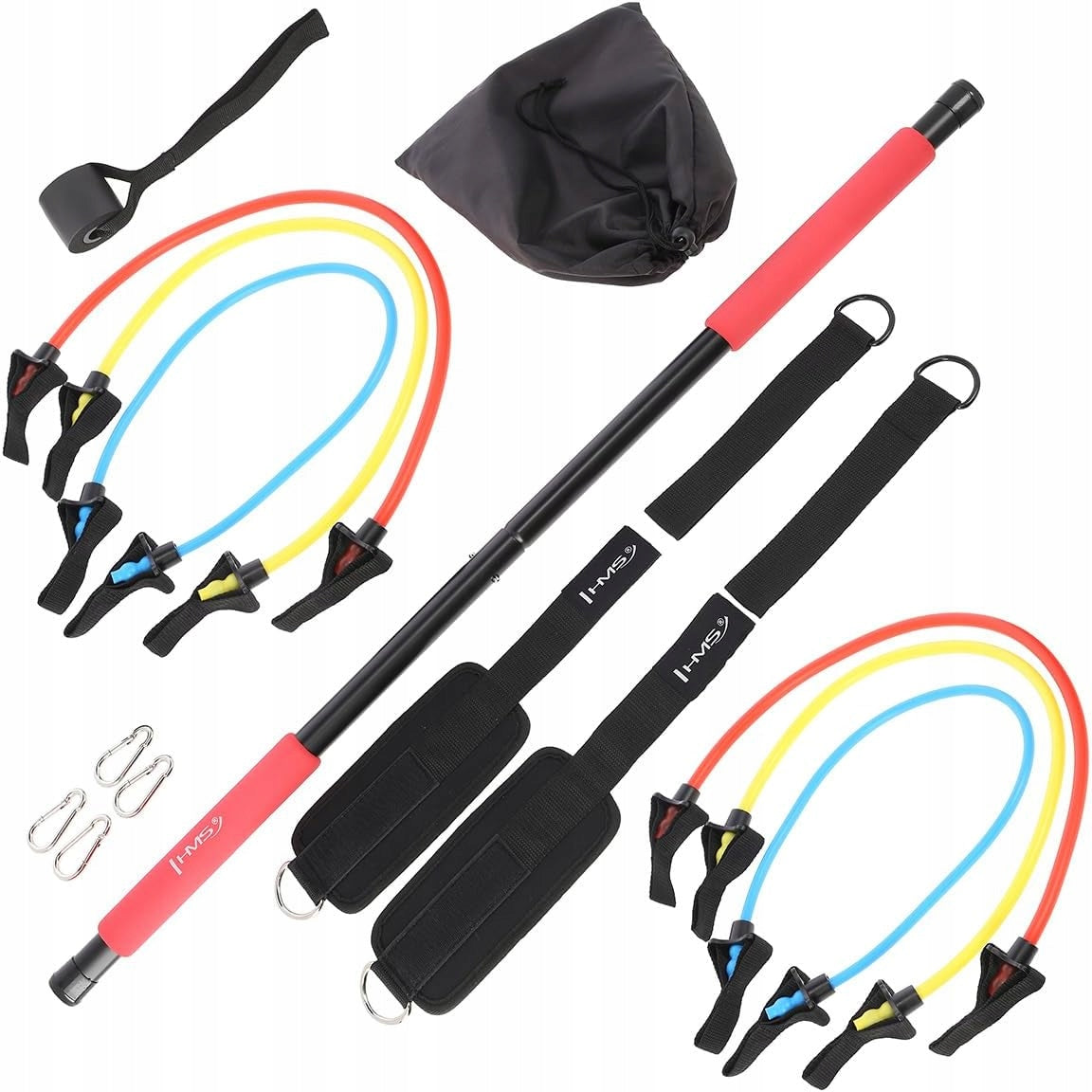 HMS Portable Pilates Stick 3 Resistance Rubbers Training