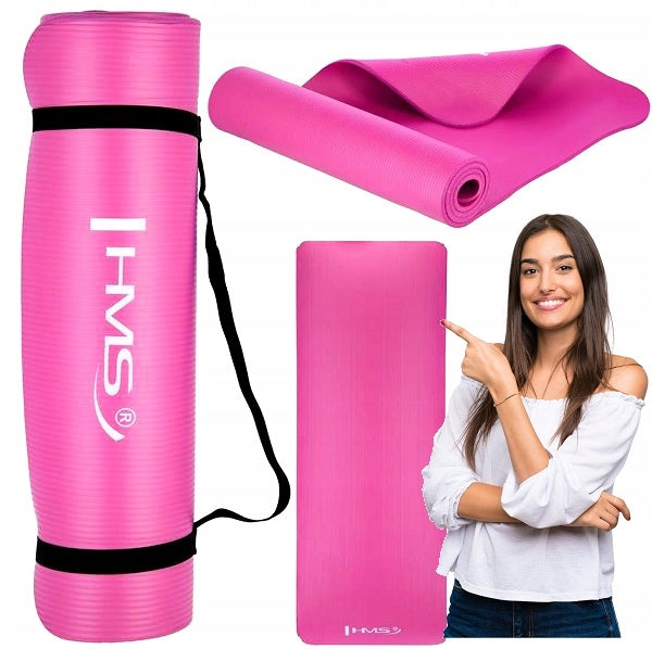 HMS Yoga Mat 183x61x1cm 10mm Anti-Slip Mat for Training Color pink