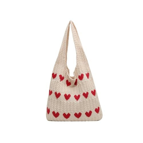 HOBO SHOULDER CROCHETED BAG HEART BEIGE FOR SCHOOL WORK HOME Brand no brand