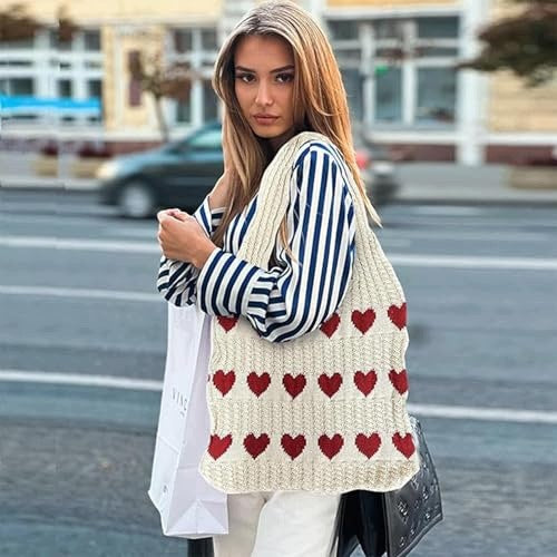 HOBO SHOULDER CROCHETED BAG HEART BEIGE FOR SCHOOL WORK HOME Manufacturer code Producent niezależny