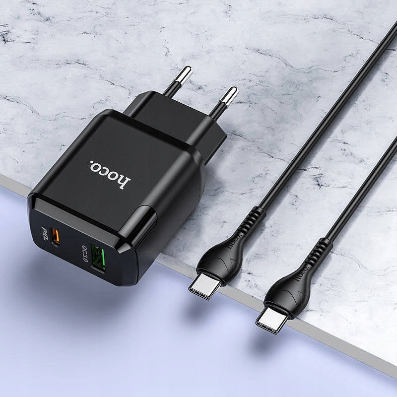 Ladegerät Hoco N5 USB Quick Charge 3.0 + PD 20W (3,1A) + Typ-C-Typ-C, schwarz 