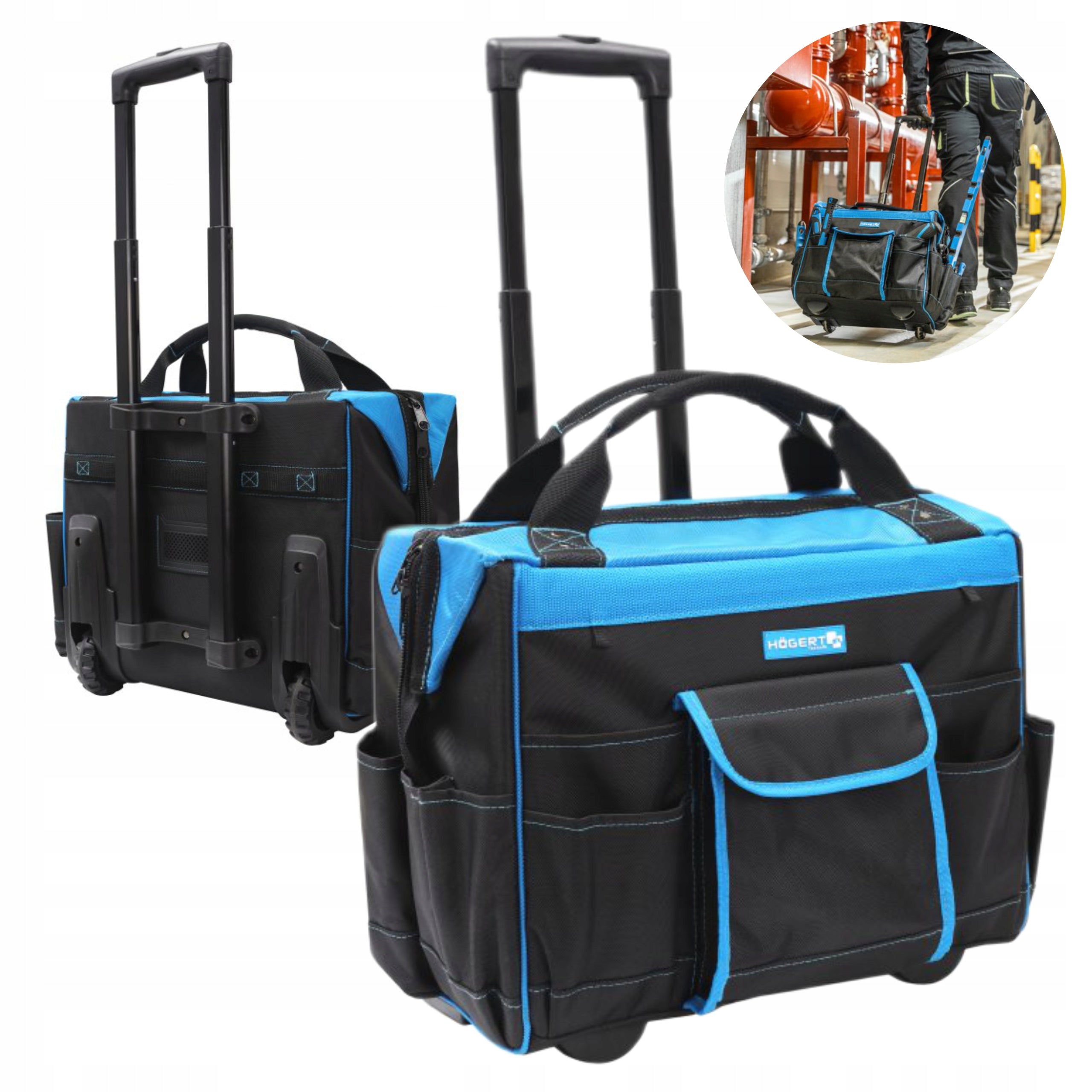 HOEGERT ASSEMBLY BAG ON WHEELS 44x25x41cm 1680D 10 POCKETS HT7G216