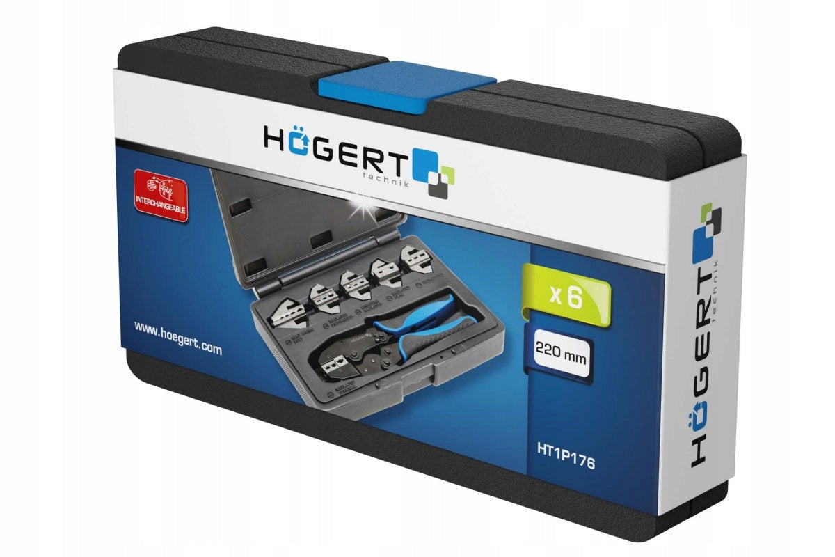 HOEGERT CRIMPING PLIERS WITH REPLACEABLE JAWS 6 EL. SUITCASE HT1P176 EAN (GTIN) 5902801004612