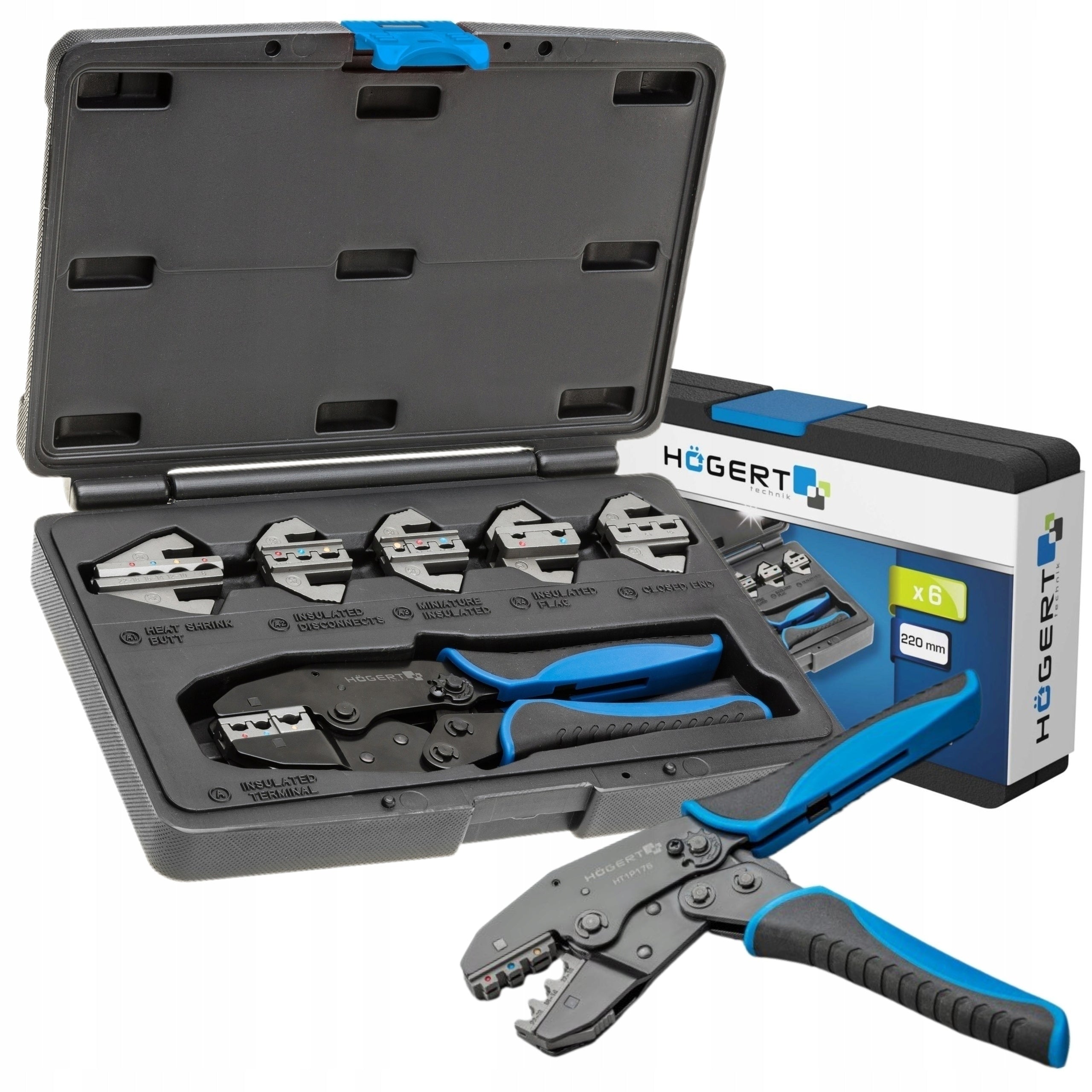 HOEGERT CRIMPING PLIERS WITH REPLACEABLE JAWS 6 EL. SUITCASE HT1P176