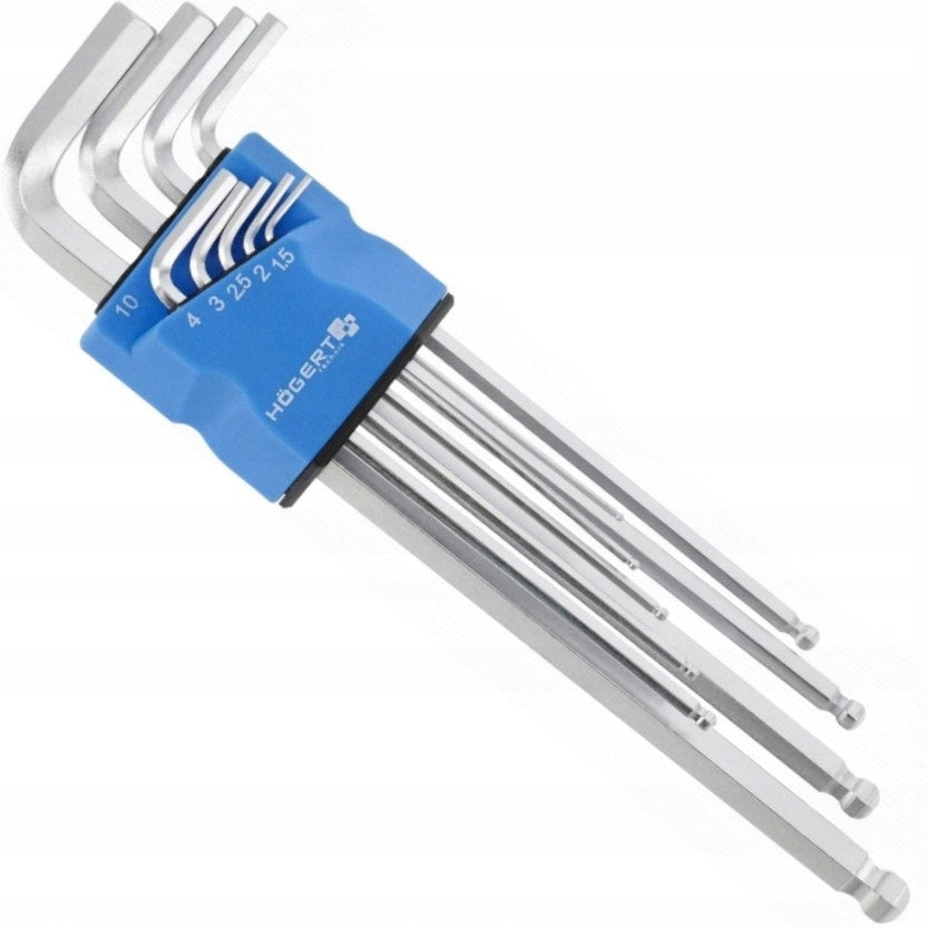 HOEGERT HEX KEYS ALLEN WITH BALL SET OF 9 pcs.1,5-10 mm LONG Manufacturer code HT1W826