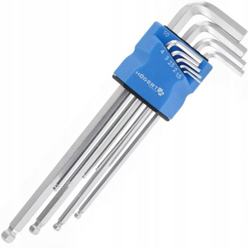 HOEGERT HEX KEYS ALLEN WITH BALL SET OF 9 pcs.1,5-10 mm LONG