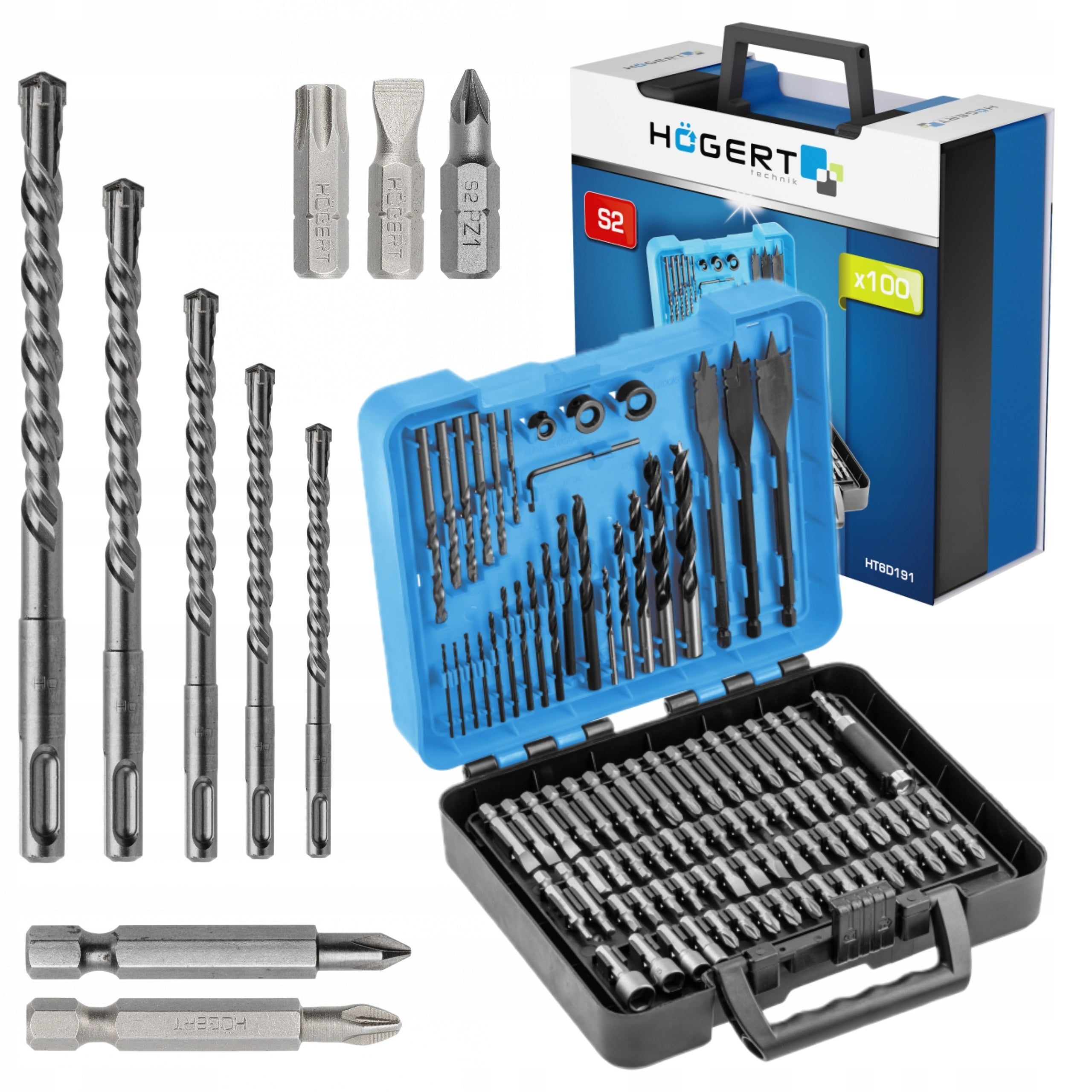 HOEGERT SET OF DRILL BITS ACCESSORIES FOR DRILLING SCREWING 100 PIECES HT6D191