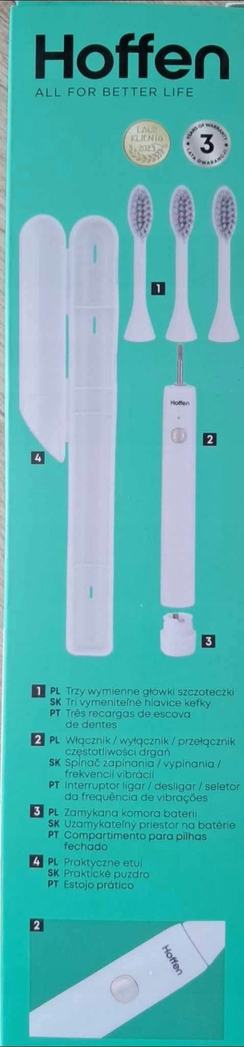 HOFFEN Battery Operated Sonic Toothbrush Case Tips White Manufacturer code BST-6171-1