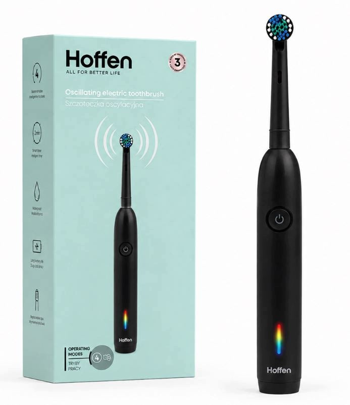 HOFFEN Oscillating toothbrush 3 tips 4 operating modes case Black IPX7
