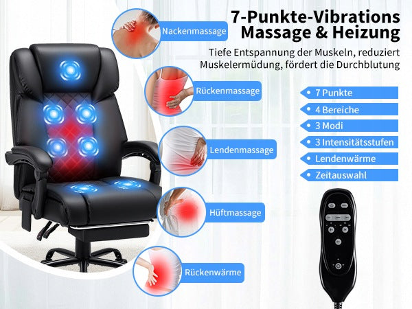 HOFFREE Massage Office Chair with Heating 7 Points 180° Black 200kg Brand no brand