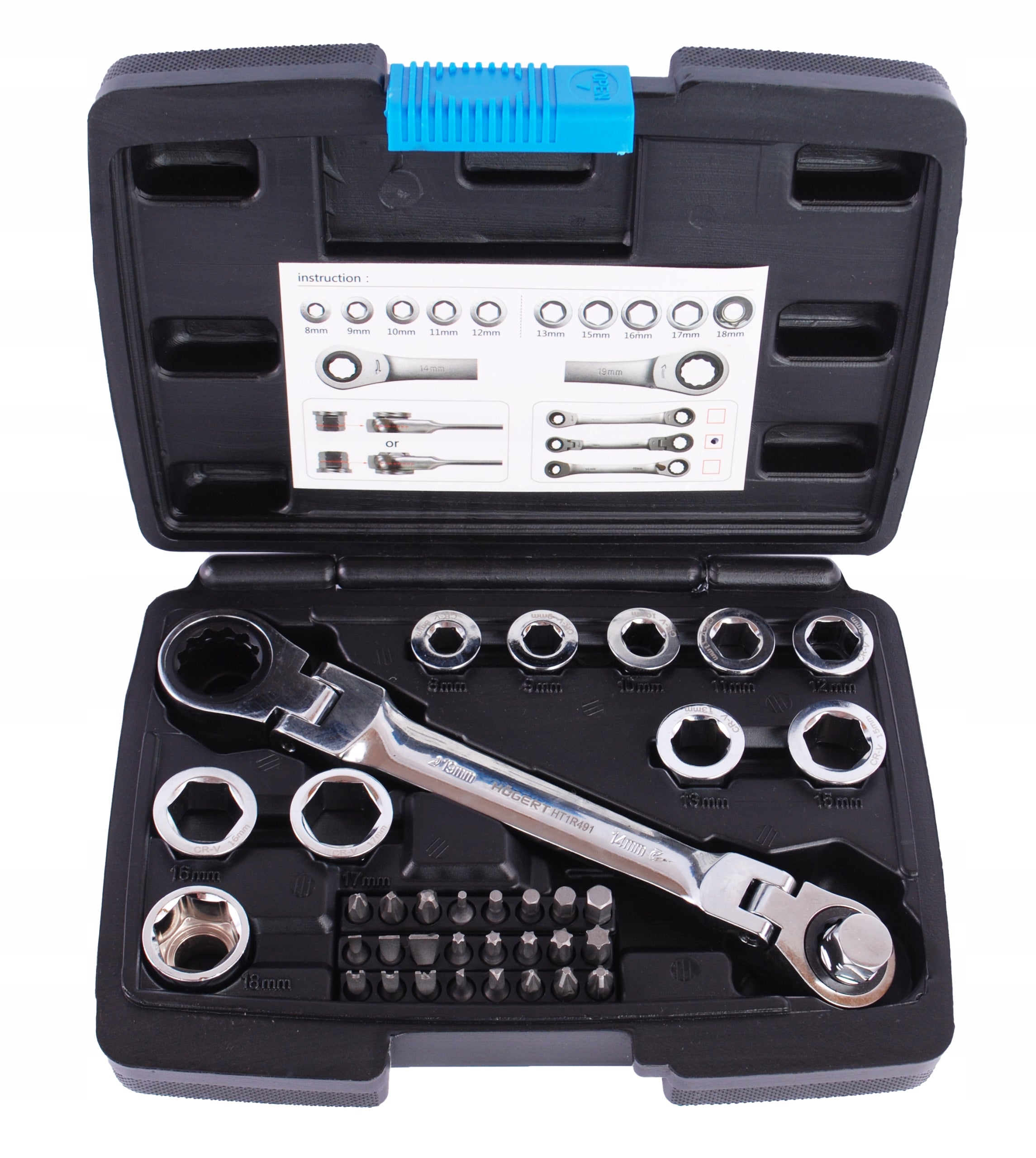 HOGERT HT1R491 SET EYE WRENCH CAPS BITS 36pcs articulating wrench Manufacturer code HT1R491