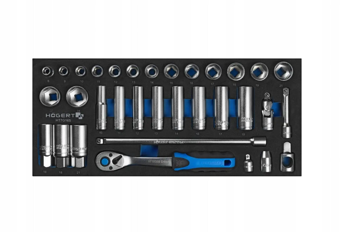 HOGERT HT7G165 RATCHET TOOL SET 3/8'' 33 PIECES CABINET INSERT Brand Hoegert Technik