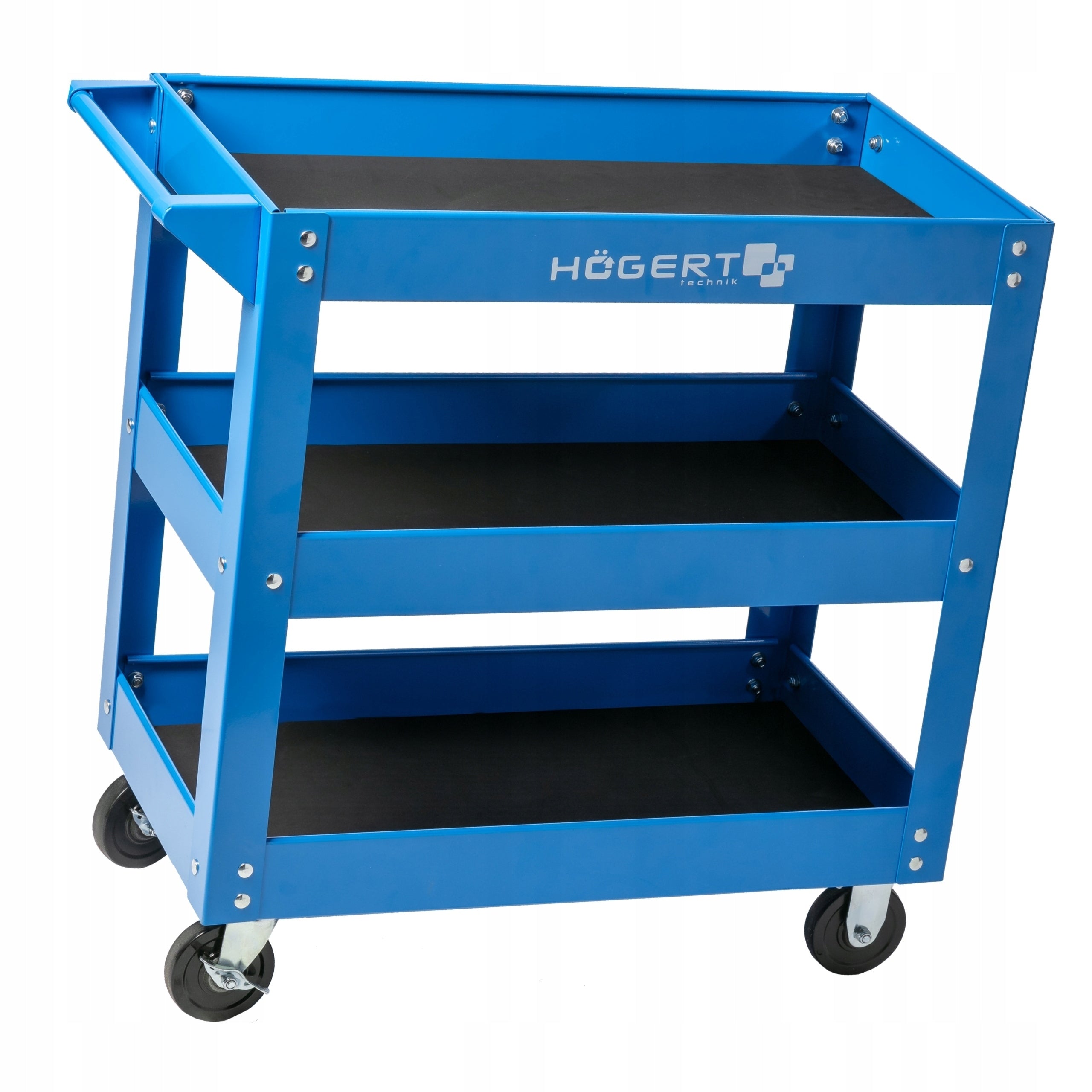 HOGERT OPEN TOOL CART 110kg THREE SHELVES SWIVEL WHEELS