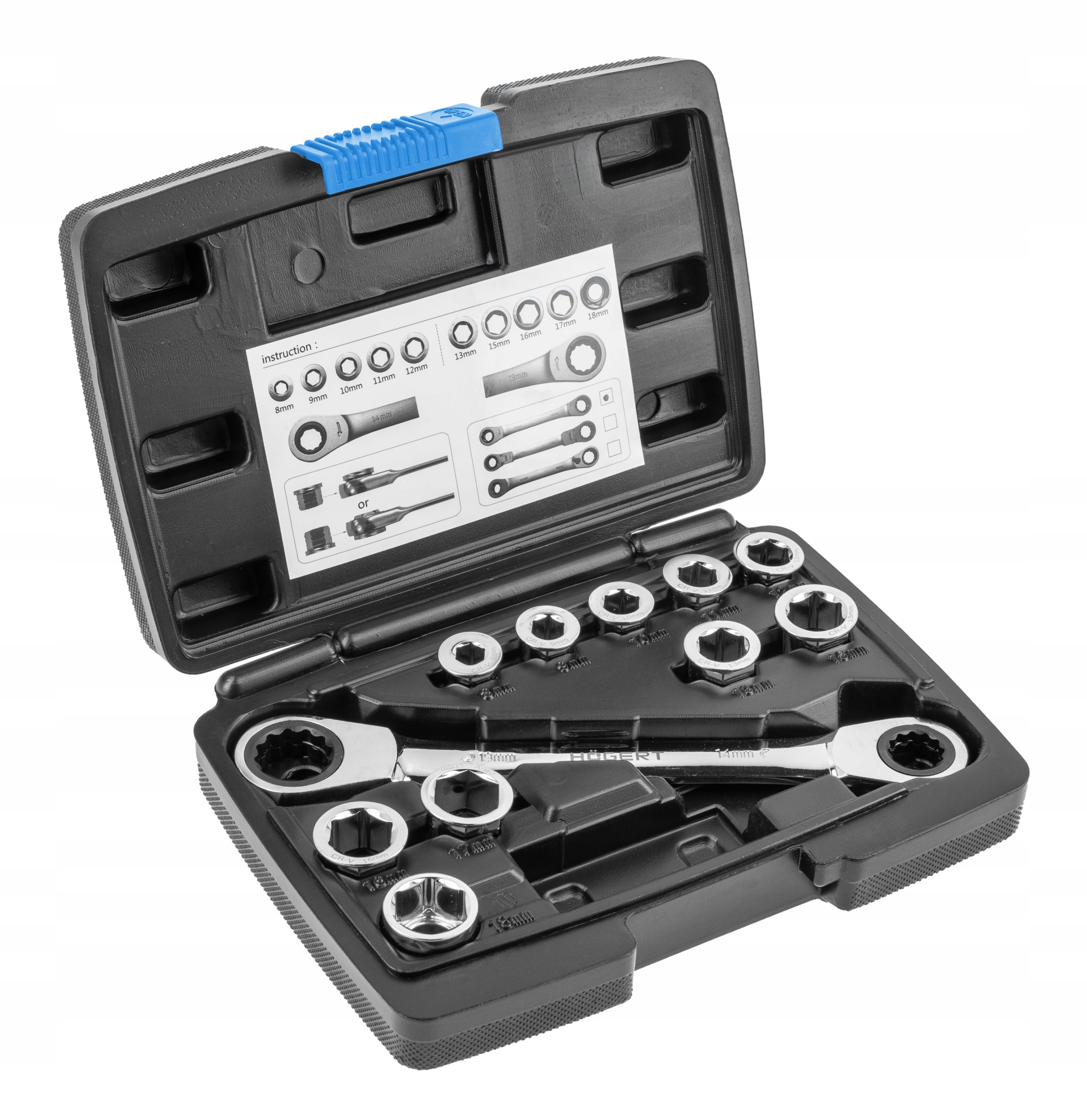 HOGERT RATCHET EYE WRENCH WITH ATTACHMENTS 11 PCS HT1R490 EAN (GTIN) 5902801399480