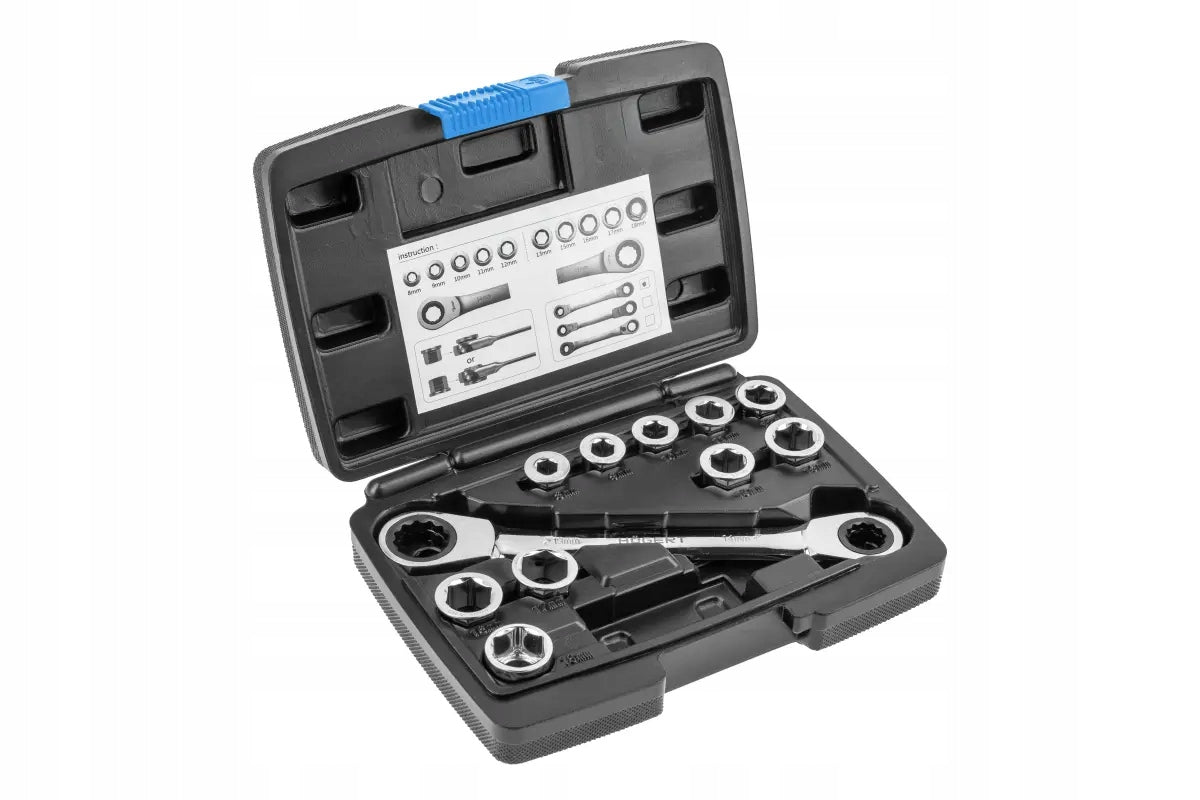HOGERT Ratchet eye wrench with attachments 11 pcs HT1R490