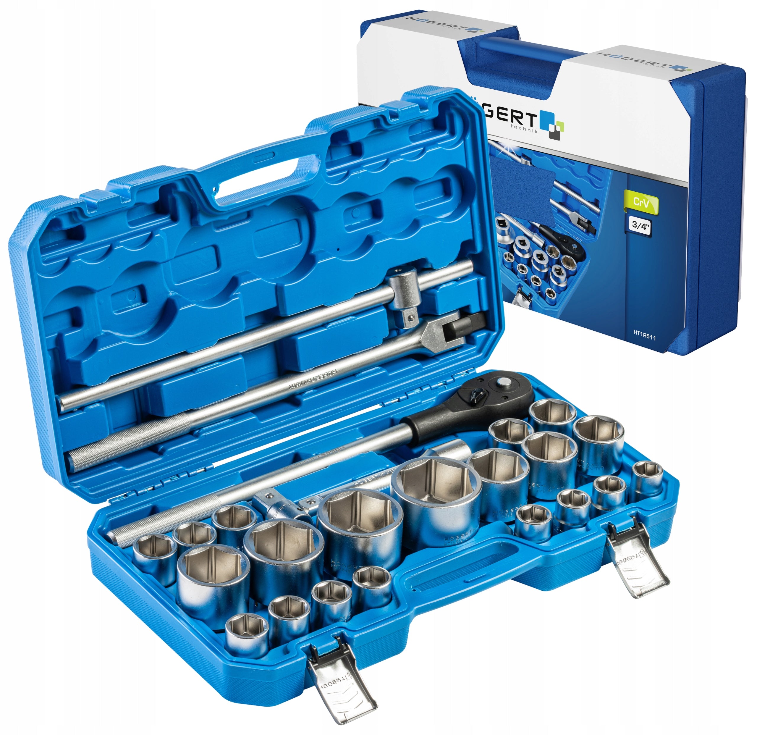 HOGERT SET OF SOCKET WRENCHES WITH 3/4" RATCHET SET 26PCS HT1R511