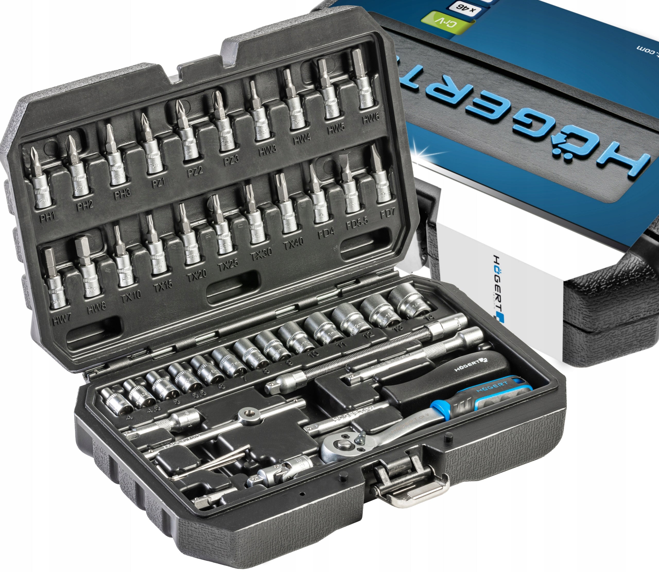 HOGERT SOCKET SET BITS SOCKET WRENCHES SET OF KEYS HT1R216 46EL 1/4