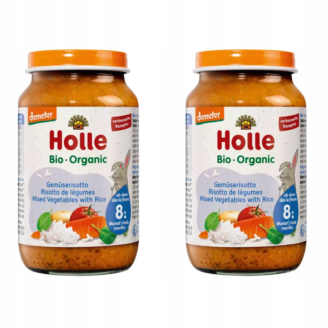 HOLLE - 2x VEGETABLES WITH RICE B/D SUGARS FROM 8 MONTHS DEMETER BIO 220 g JAR