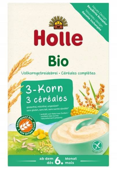 HOLLE PORRIDGE BIO CHILDREN 3 CEREALS 6m+ GLUTEN-FREE