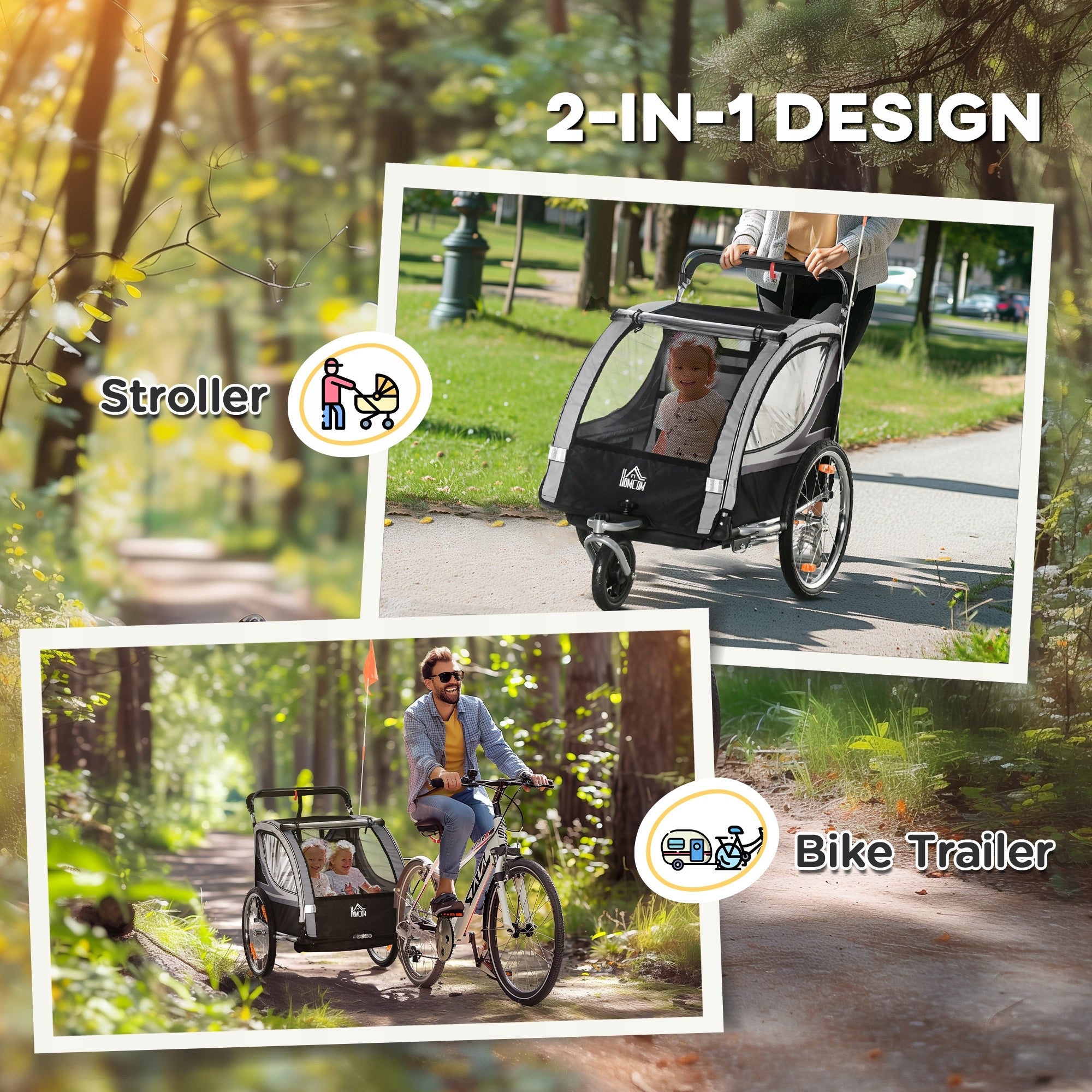 HOMCOM 2-in-1 Children's trailer, foldable, with detachable wheel Brand Homcom