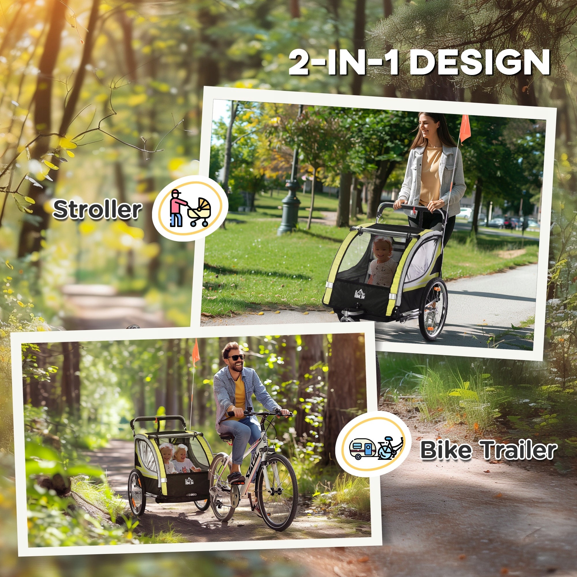 HOMCOM 2in1 bicycle trailer for 2 children, with driving function Brand Homcom