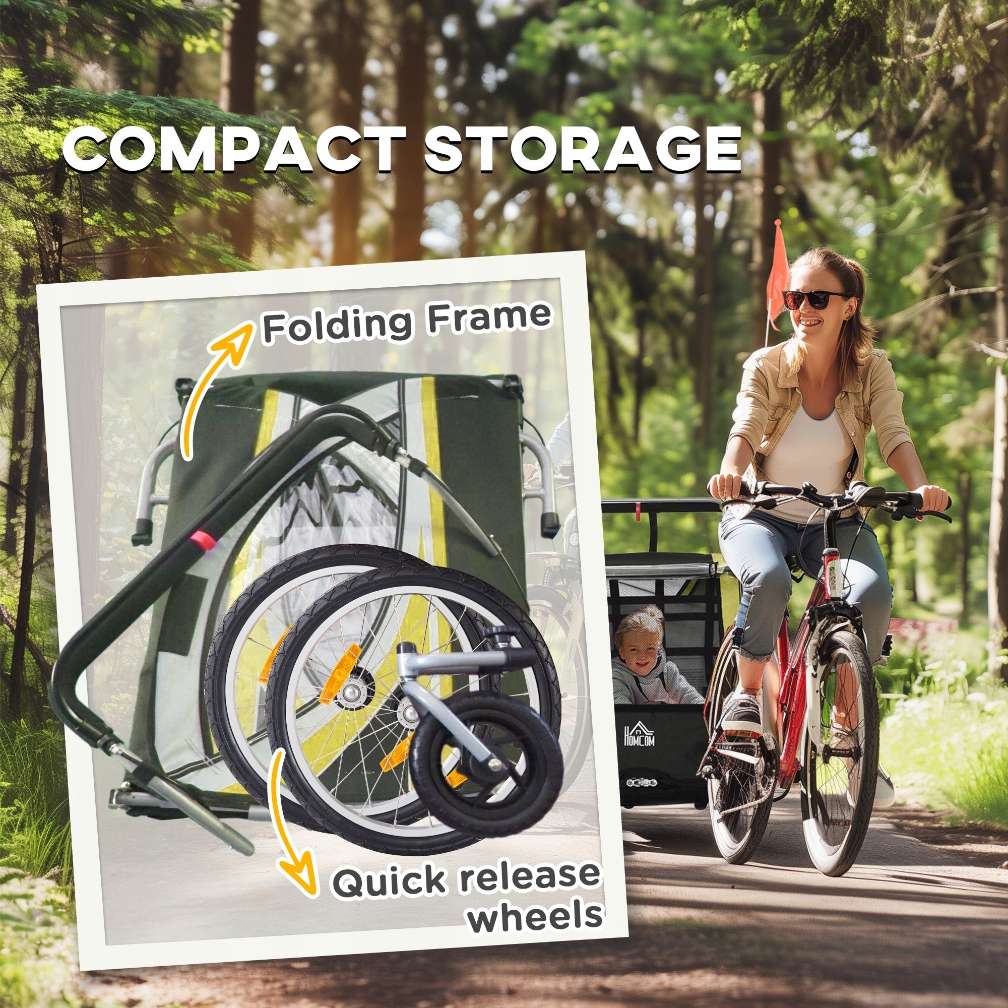 HOMCOM 2in1 bicycle trailer for 2 children, with driving function For for kids