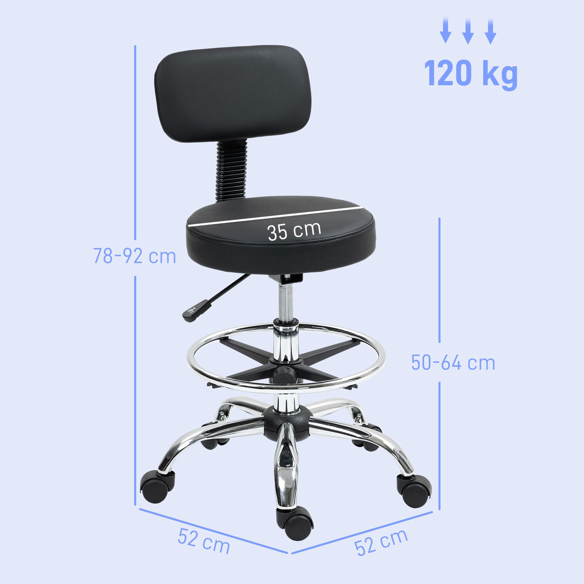 HOMCOM Adjustable Eco-Leather Stool, Swivel Cabinet Chair, Black Brand Homcom