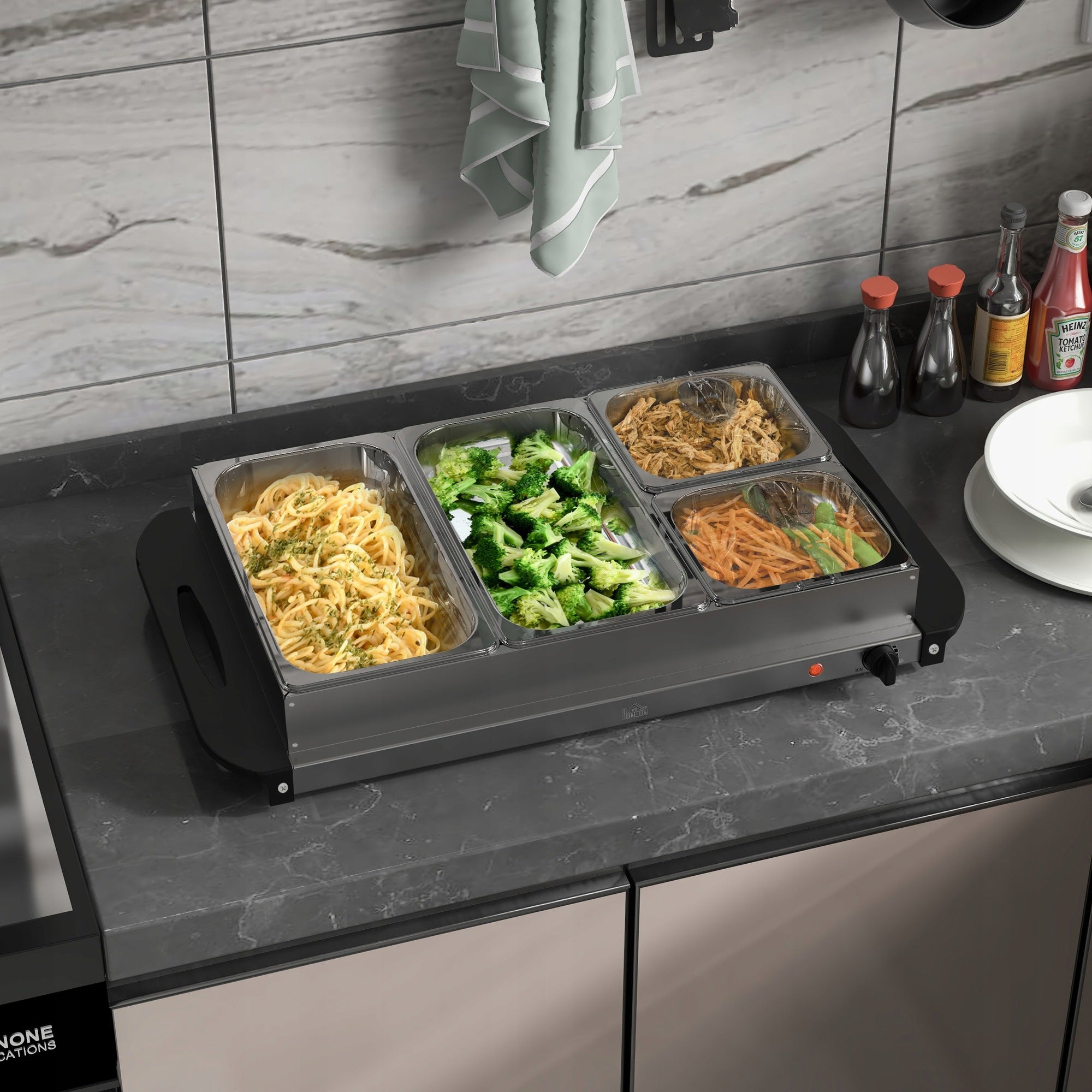 HOMCOM Electric Buffet Server with Lid 6.8L 300W Silver Packaging status original