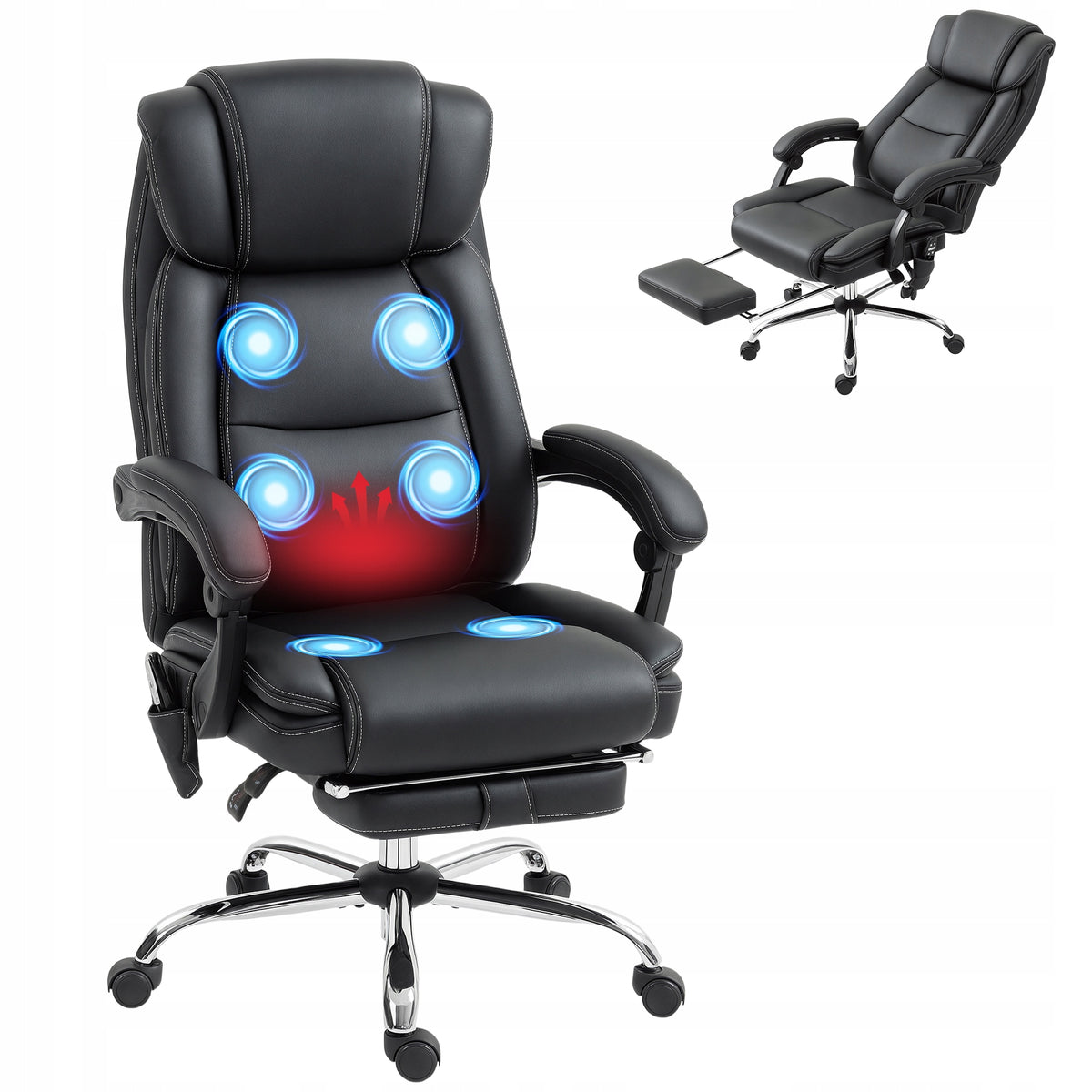 HOMCOM Ergonomic Office Chair with Massage Function and Footrest, Black