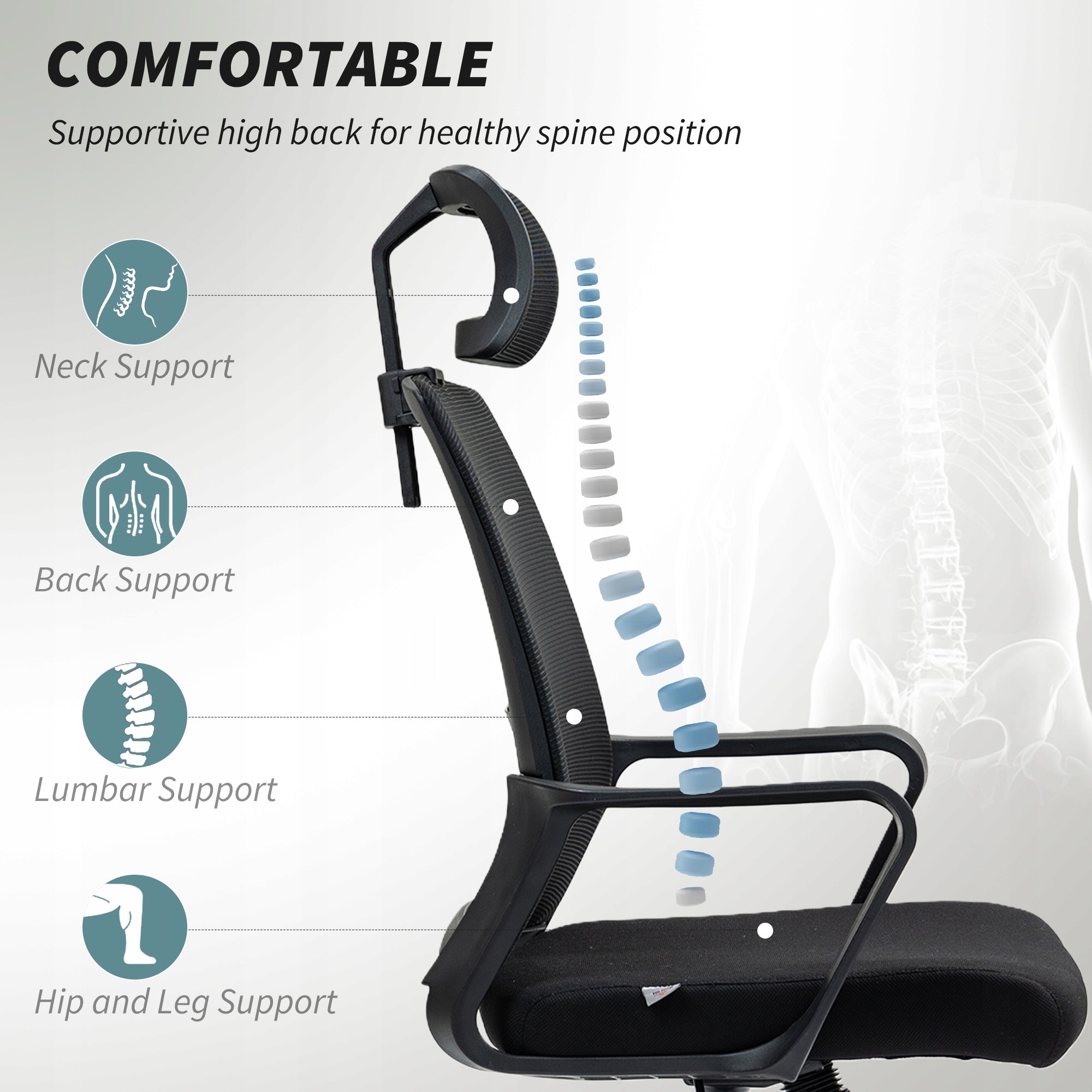 HOMCOM Ergonomic office chair with armrests and adjustment Furniture depth 64 cm