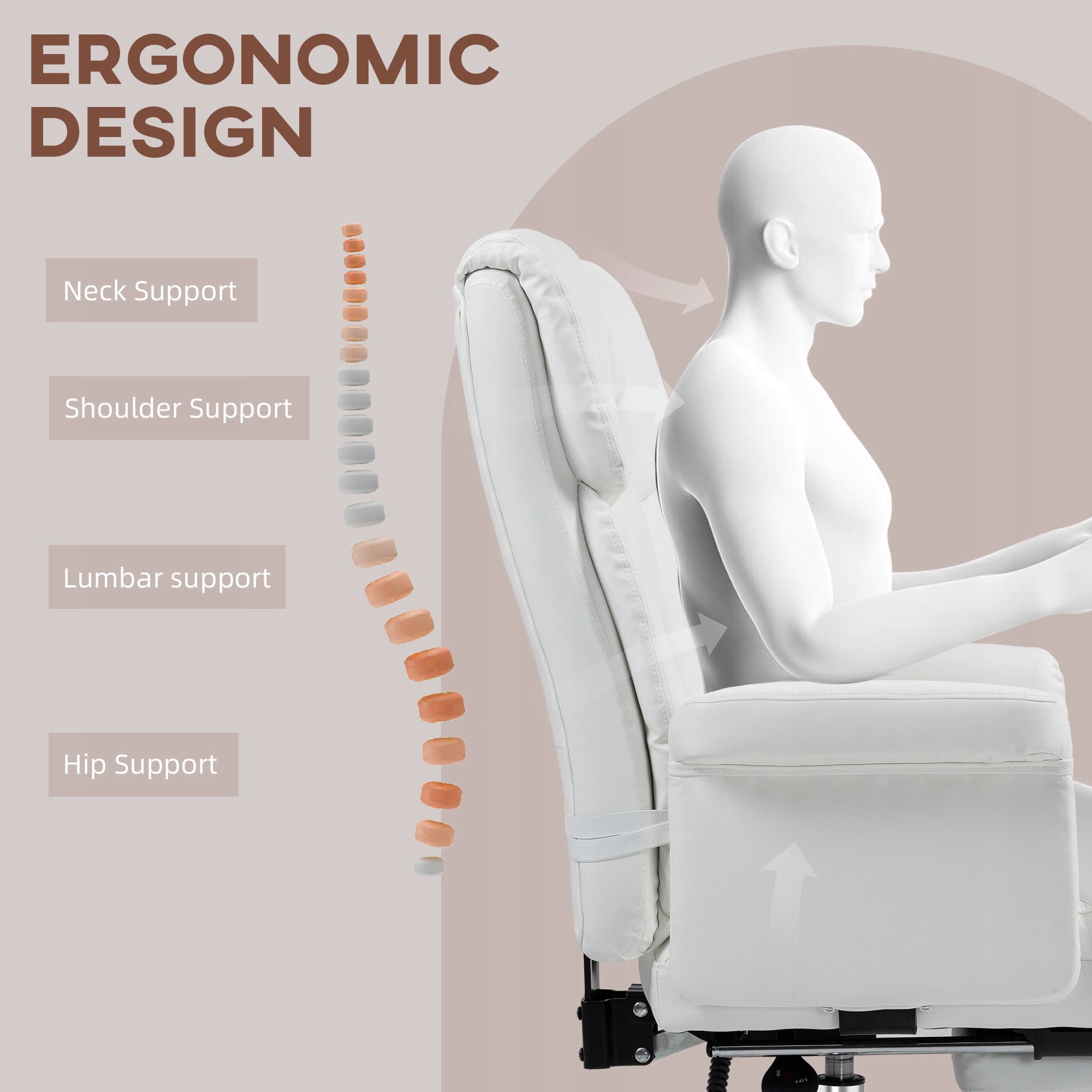 HOMCOM Ergonomic office chair with reclining function, white Brand Homcom