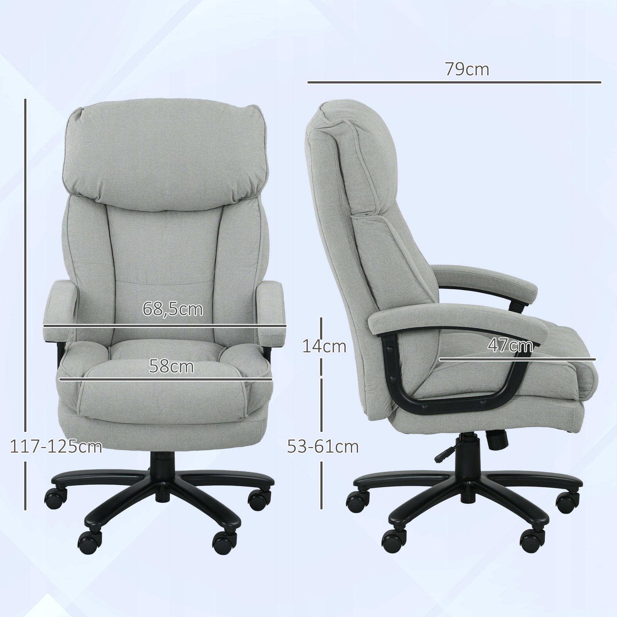 HOMCOM Ergonomic office chair with rocking function, linen. Furniture depth 79 cm