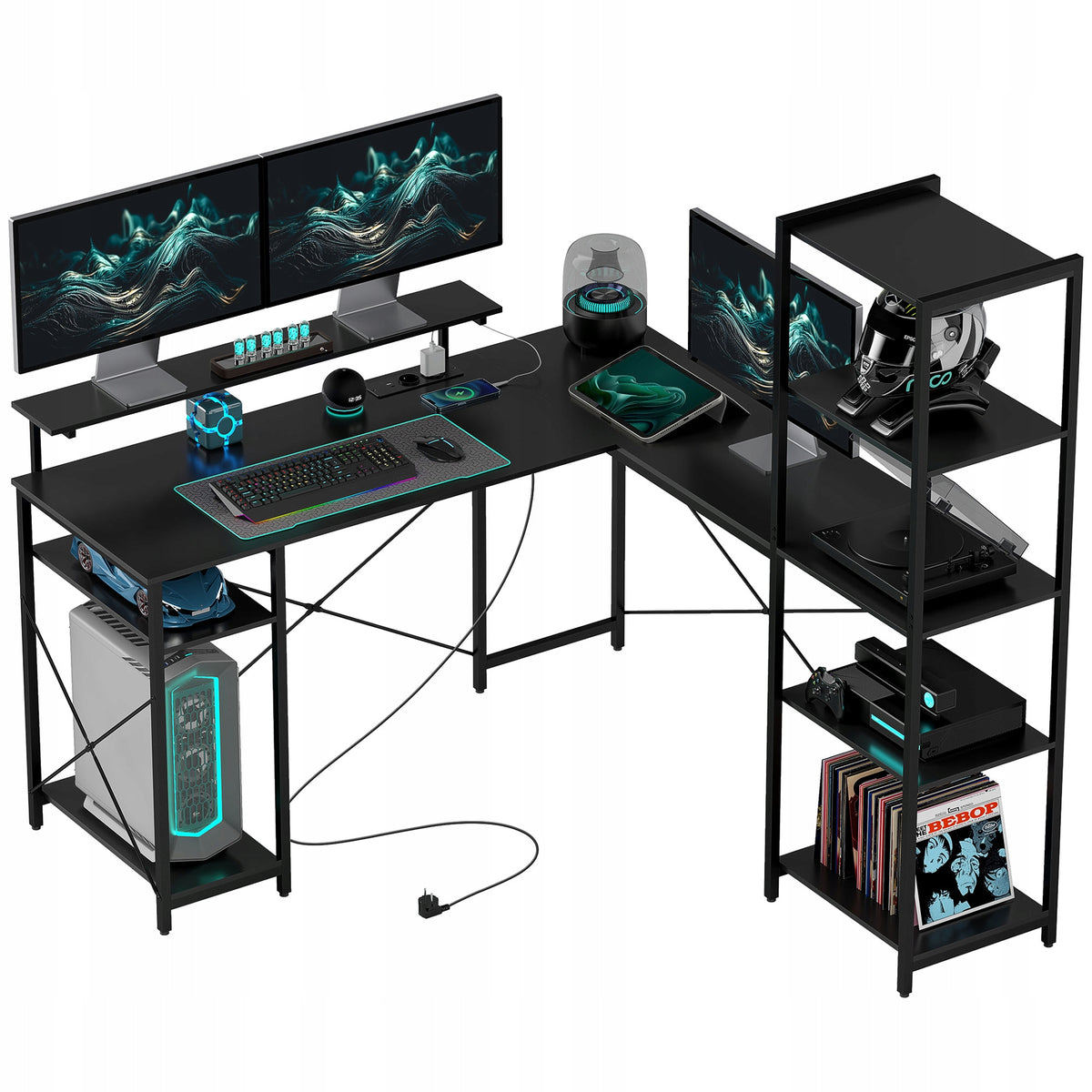 HOMCOM L-shaped desk, 137x140 cm, black, for computer