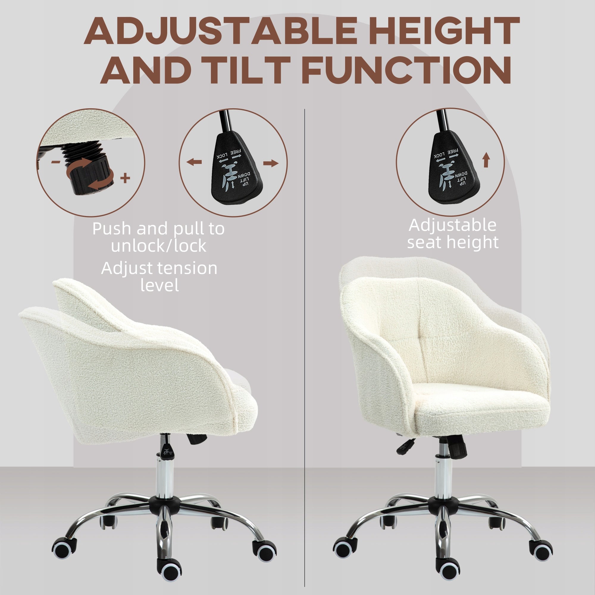 HOMCOM Office chair, Ergonomic swivel chair with rocking function Furniture depth 61 cm