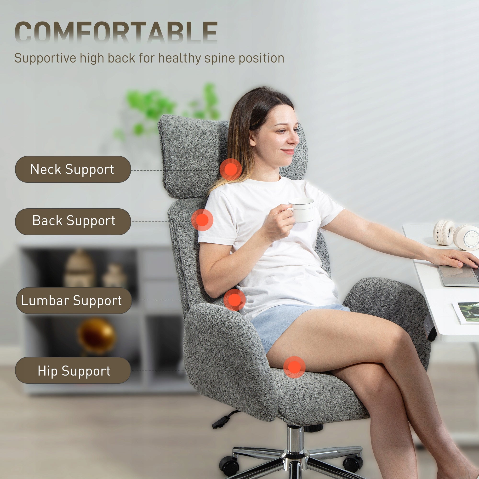 HOMCOM Office chair, adjustable, for home office with armrests Packaging status original