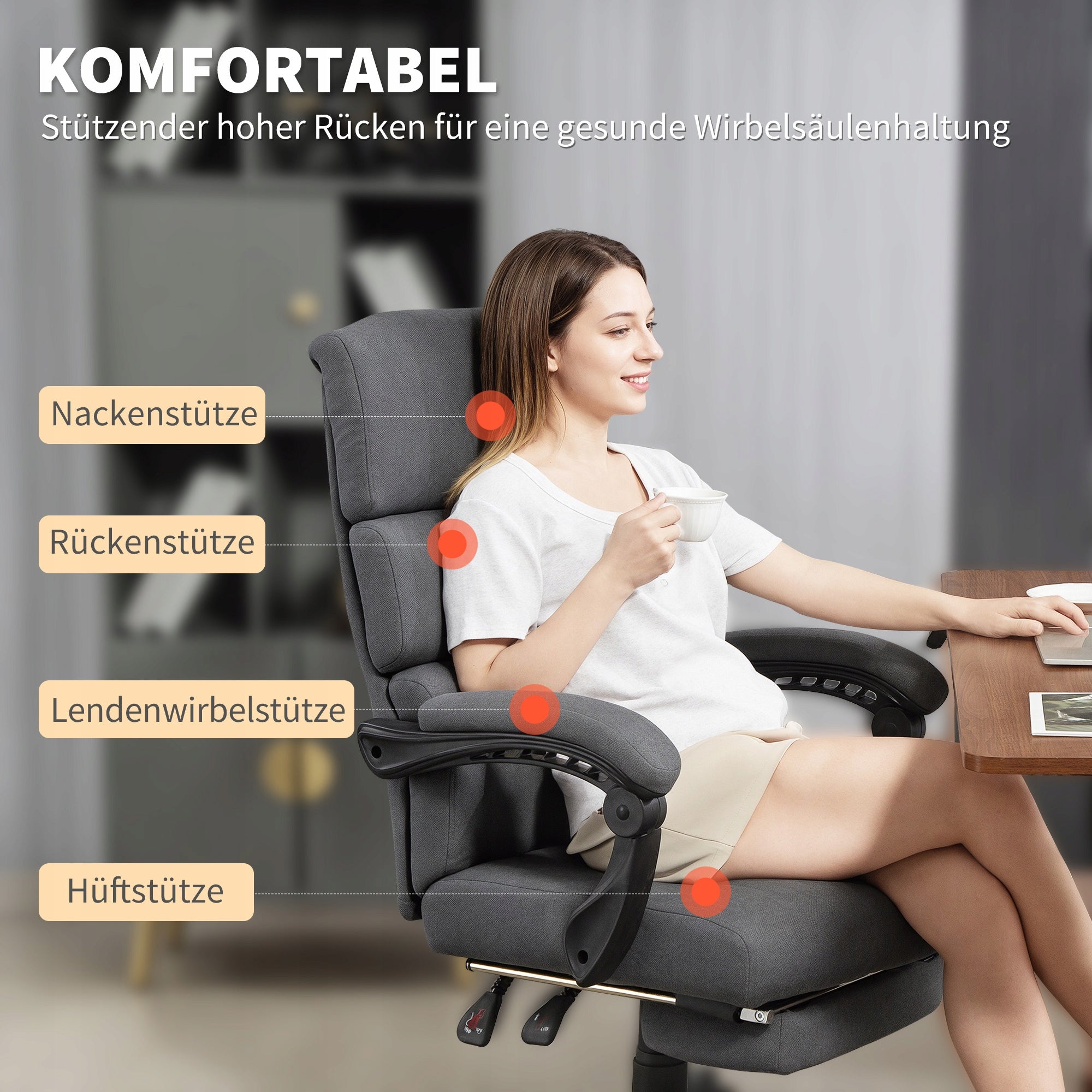 HOMCOM Office chair, ergonomic with head cushion, lumbar cushion Packaging status original