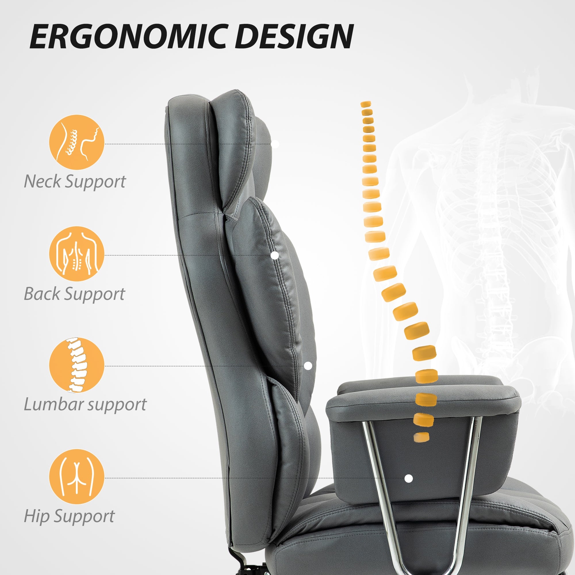 HOMCOM Office chair with reclining function, ergonomic, swivel, grey Packaging status original