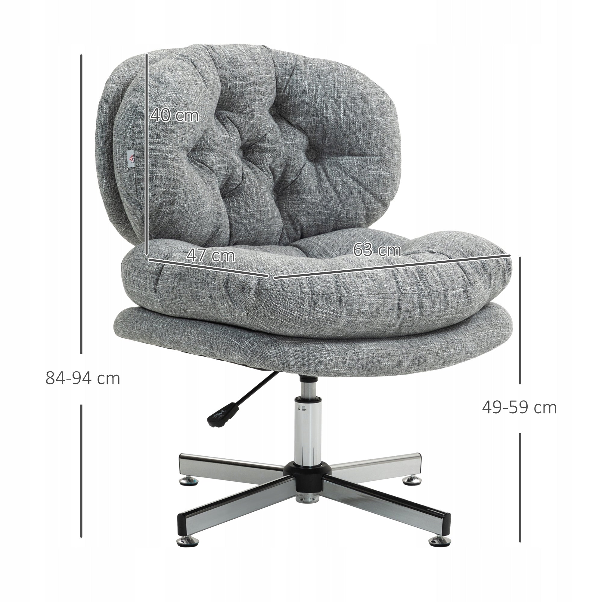 HOMCOM Office chair without armrests, comfortable, adjustable, grey Furniture depth 65 cm