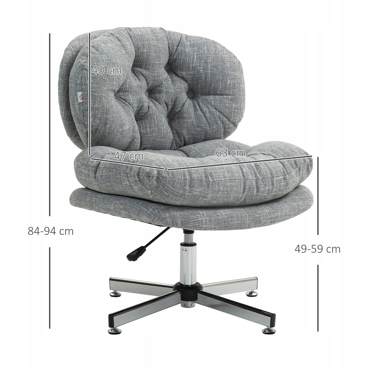 HOMCOM Office chair without armrests, comfortable, adjustable, grey Furniture depth 65 cm