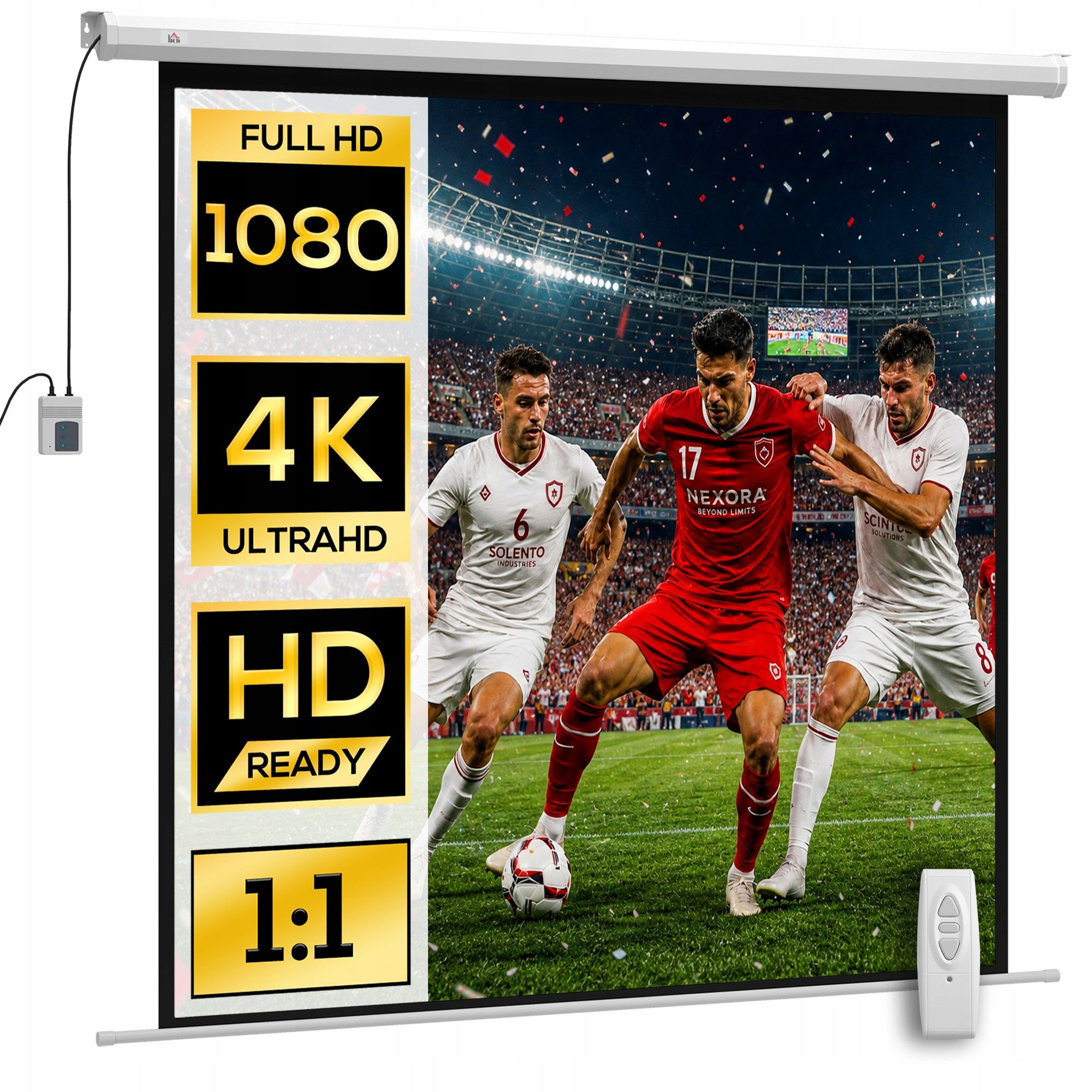 HOMCOM Projection Screen 189,5 x 189,5 cm 92 inches 1:1 HD 4K Rollo for Home
