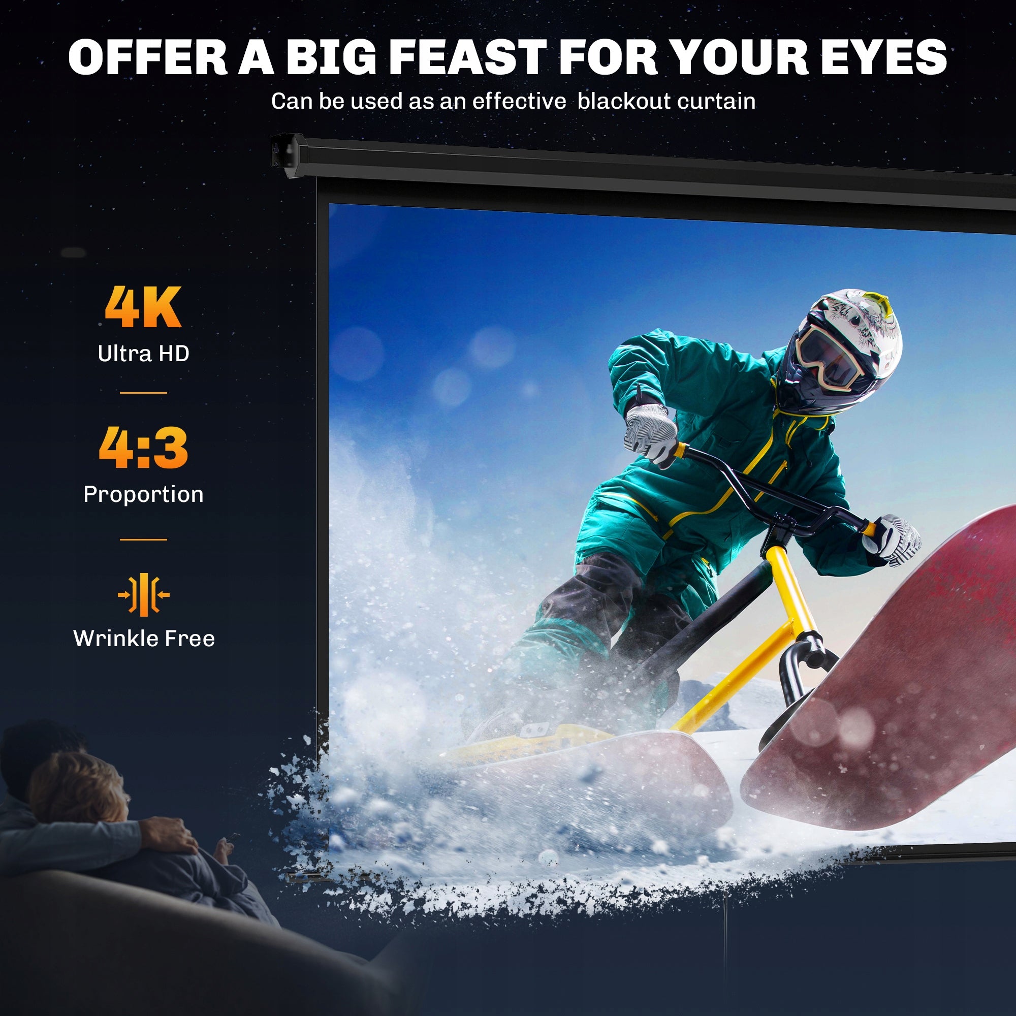 HOMCOM Projection screen 171 x 128 cm 84 inches 4:3 HD 4K roll-up portable Model 001-023V00BK